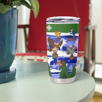 Gambia Christmas Tumbler Cup with Santa Birds Gift Boxes Forest Scene and Snowflake Pattern Design - Wonder Print Shop