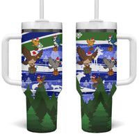 Gambia Christmas Tumbler With Handle with Santa Birds Gift Boxes Forest Scene and Snowflake Pattern Design - Wonder Print Shop