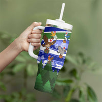 Gambia Christmas Tumbler With Handle with Santa Birds Gift Boxes Forest Scene and Snowflake Pattern Design - Wonder Print Shop