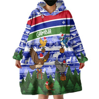 Gambia Christmas Wearable Blanket Hoodie with Santa Birds Gift Boxes Forest Scene and Snowflake Pattern Design - Wonder Print Shop