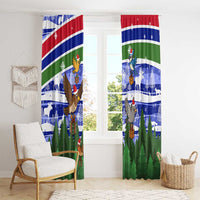 Gambia Christmas Window Curtain with Santa Birds Gift Boxes Forest Scene and Snowflake Pattern Design - Wonder Print Shop