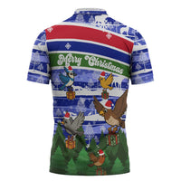 Gambia Christmas Zipper Polo Shirt with Santa Birds Gift Boxes Forest Scene and Snowflake Pattern Design - Wonder Print Shop