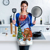 Russia Christmas Apron with Santa Bear Gift Box Christmas Tree and Red Snowflake - Wonder Print Shop