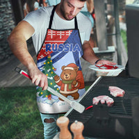 Russia Christmas Apron with Santa Bear Gift Box Christmas Tree and Red Snowflake - Wonder Print Shop