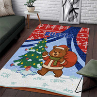 Russia Christmas Area Rug with Santa Bear Gift Box Christmas Tree and Red Snowflake - Wonder Print Shop