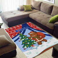 Russia Christmas Area Rug with Santa Bear Gift Box Christmas Tree and Red Snowflake - Wonder Print Shop