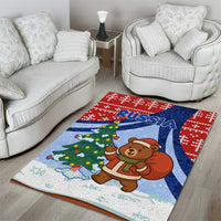 Russia Christmas Area Rug with Santa Bear Gift Box Christmas Tree and Red Snowflake - Wonder Print Shop