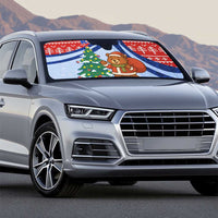 Russia Christmas Auto Sun Shade with Santa Bear Gift Box Christmas Tree and Red Snowflake - Wonder Print Shop