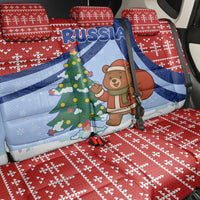 Russia Christmas Back Car Seat Cover with Santa Bear Gift Box Christmas Tree and Red Snowflake - Wonder Print Shop