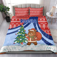 Russia Christmas Bedding Set with Santa Bear Gift Box Christmas Tree and Red Snowflake - Wonder Print Shop