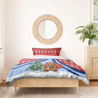 Russia Christmas Bedding Set with Santa Bear Gift Box Christmas Tree and Red Snowflake - Wonder Print Shop