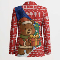 Russia Christmas Blazer with Santa Bear Gift Box Christmas Tree and Red Snowflake - Wonder Print Shop