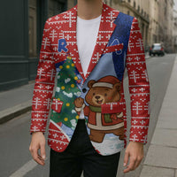 Russia Christmas Blazer with Santa Bear Gift Box Christmas Tree and Red Snowflake - Wonder Print Shop