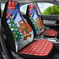 Russia Christmas Car Seat Cover with Santa Bear Gift Box Christmas Tree and Red Snowflake - Wonder Print Shop