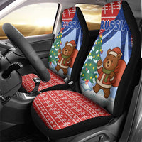 Russia Christmas Car Seat Cover with Santa Bear Gift Box Christmas Tree and Red Snowflake - Wonder Print Shop