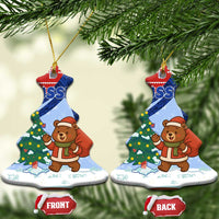 Russia Christmas Ceramic Ornament with Santa Bear Gift Box Christmas Tree and Red Snowflake - Wonder Print Shop