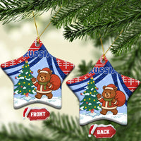Russia Christmas Ceramic Ornament with Santa Bear Gift Box Christmas Tree and Red Snowflake - Wonder Print Shop
