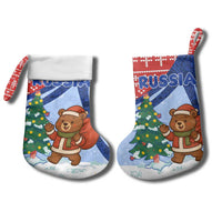 Russia Christmas Stocking with Santa Bear Gift Box Christmas Tree and Red Snowflake - Wonder Print Shop