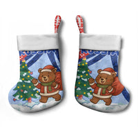 Russia Christmas Stocking with Santa Bear Gift Box Christmas Tree and Red Snowflake - Wonder Print Shop