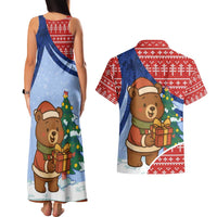 Russia Christmas Couples Matching Tank Maxi Dress and Hawaiian Shirt with Santa Bear Gift Box Christmas Tree and Red Snowflake - Wonder Print Shop