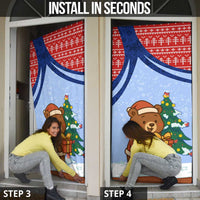 Russia Christmas Door Cover with Santa Bear Gift Box Christmas Tree and Red Snowflake - Wonder Print Shop