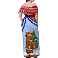 Russia Christmas Family Matching Off Shoulder Maxi Dress and Hawaiian Shirt with Santa Bear Gift Box Christmas Tree and Red Snowflake - Wonder Print Shop