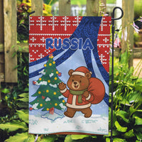Russia Christmas Garden Flag with Santa Bear Gift Box Christmas Tree and Red Snowflake - Wonder Print Shop