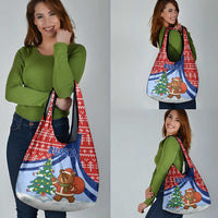 Russia Christmas Grocery Bag with Santa Bear Gift Box Christmas Tree and Red Snowflake - Wonder Print Shop