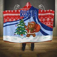 Russia Christmas Hooded Blanket with Santa Bear Gift Box Christmas Tree and Red Snowflake - Wonder Print Shop