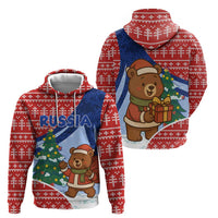 Russia Christmas Hoodie with Santa Bear Gift Box Christmas Tree and Red Snowflake - Wonder Print Shop