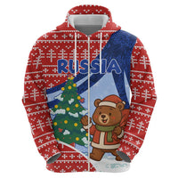 Russia Christmas Hoodie with Santa Bear Gift Box Christmas Tree and Red Snowflake - Wonder Print Shop