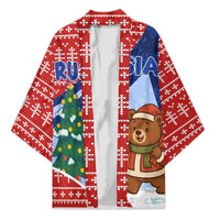 Russia Christmas Kimono with Santa Bear Gift Box Christmas Tree and Red Snowflake - Wonder Print Shop