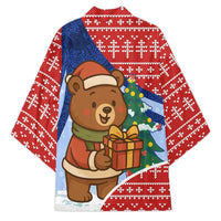 Russia Christmas Kimono with Santa Bear Gift Box Christmas Tree and Red Snowflake - Wonder Print Shop