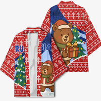 Russia Christmas Kimono with Santa Bear Gift Box Christmas Tree and Red Snowflake - Wonder Print Shop