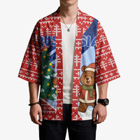 Russia Christmas Kimono with Santa Bear Gift Box Christmas Tree and Red Snowflake - Wonder Print Shop