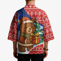 Russia Christmas Kimono with Santa Bear Gift Box Christmas Tree and Red Snowflake - Wonder Print Shop