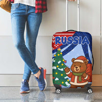 Russia Christmas Luggage Cover with Santa Bear Gift Box Christmas Tree and Red Snowflake - Wonder Print Shop