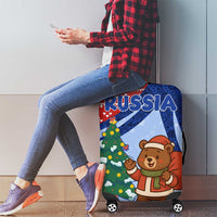 Russia Christmas Luggage Cover with Santa Bear Gift Box Christmas Tree and Red Snowflake - Wonder Print Shop