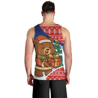 Russia Christmas Men Tank Top with Santa Bear Gift Box Christmas Tree and Red Snowflake - Wonder Print Shop