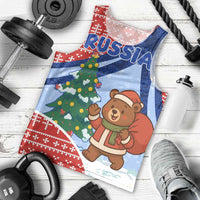 Russia Christmas Men Tank Top with Santa Bear Gift Box Christmas Tree and Red Snowflake - Wonder Print Shop