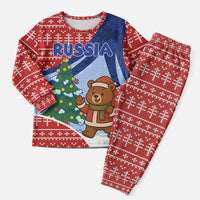 Russia Christmas Pajama Set with Santa Bear Gift Box Christmas Tree and Red Snowflake - Wonder Print Shop