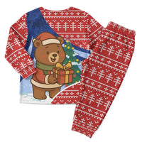 Russia Christmas Pajama Set with Santa Bear Gift Box Christmas Tree and Red Snowflake - Wonder Print Shop