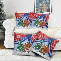Russia Christmas Pillow Cover with Santa Bear Gift Box Christmas Tree and Red Snowflake - Wonder Print Shop