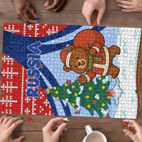 Russia Christmas Puzzle with Santa Bear Gift Box Christmas Tree and Red Snowflake - Wonder Print Shop