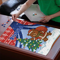 Russia Christmas Puzzle with Santa Bear Gift Box Christmas Tree and Red Snowflake - Wonder Print Shop