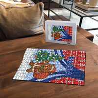 Russia Christmas Puzzle with Santa Bear Gift Box Christmas Tree and Red Snowflake - Wonder Print Shop