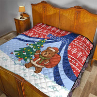 Russia Christmas Quilt with Santa Bear Gift Box Christmas Tree and Red Snowflake - Wonder Print Shop