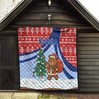 Russia Christmas Quilt with Santa Bear Gift Box Christmas Tree and Red Snowflake - Wonder Print Shop