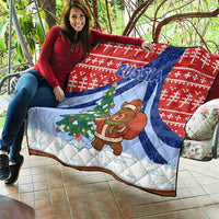 Russia Christmas Quilt with Santa Bear Gift Box Christmas Tree and Red Snowflake - Wonder Print Shop