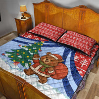 Russia Christmas Quilt Bed Set with Santa Bear Gift Box Christmas Tree and Red Snowflake - Wonder Print Shop
